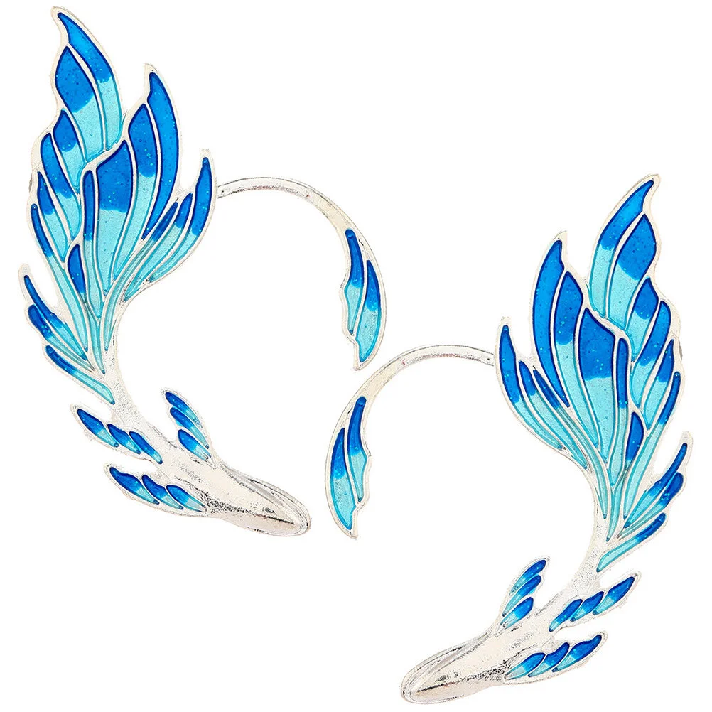 Fashion Elegant Elf Cuff Earring Blue Enamel Painted Goldfish Wrap Ear Cuffs Women Cosplay Jewelry