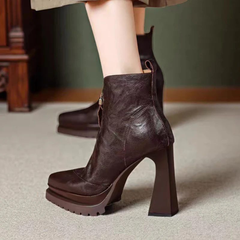 

High Heels Women Boots Pointed Toe Chunky Leather Shoes Sexy New Designer 2025 Winter Brand Ankle Boots Chelsea Pumps Zapatos