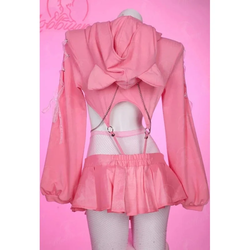 أنيمي Kawaii آذان القط تأثيري حلي المرأة مثير الجوف القلب هوديي ارتداءها مثير مجموعة البكيني فتاة الأرنب لطيف الملابس الداخلية هالوين