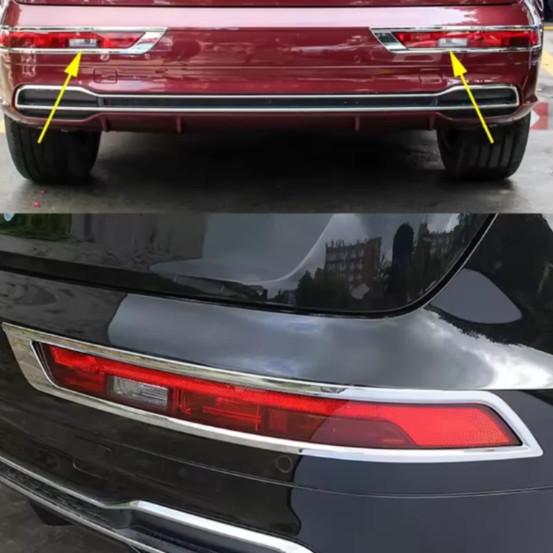 For Audi Q5L 2018 - 2020  Car Styling Bright ABS Chrome Rear Tail Fog Light Lamp Frame Cover Trim 2PCS
