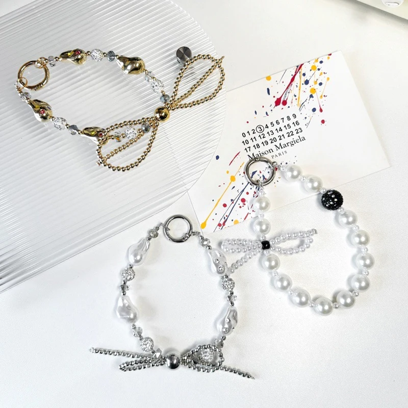 Special-shaped Pearl Bow Beaded Mobile Phone Case Chain Water Cup Pendant Anti-Lost Phone Lanyard Keychain Earphone Camera Chain