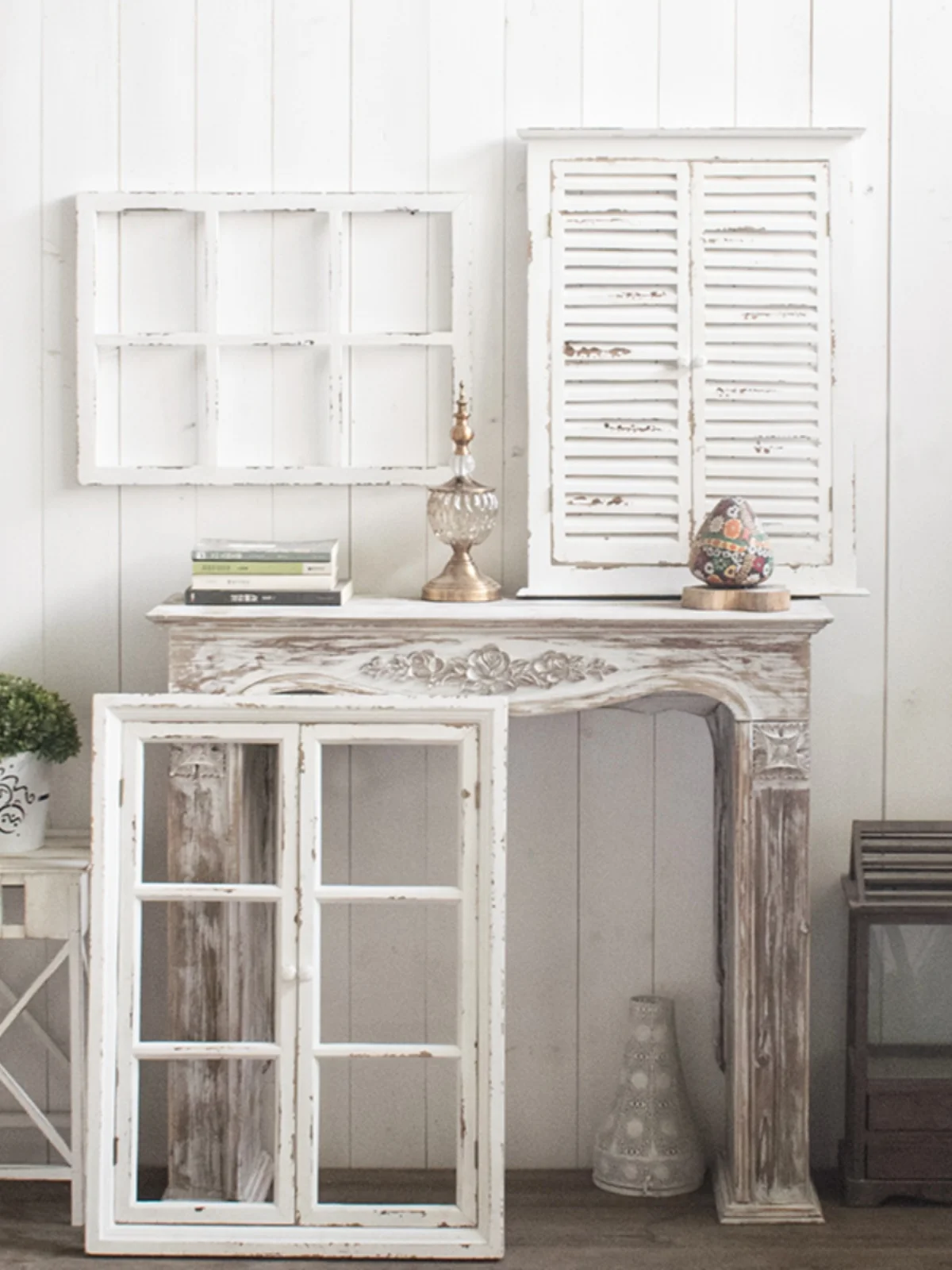 

Retro Weathered Fake Window Decorative Real Wood Frame Garden Baund Wall Hanging Creative Photoaphy Prop Rectangular S...