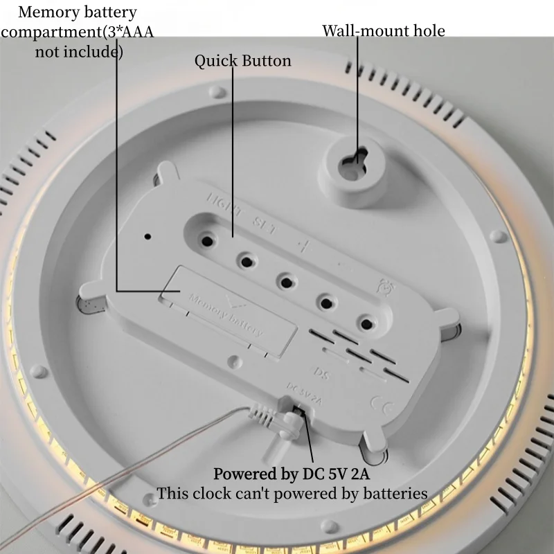 10 Zoll Digitale Wanduhr mit Fernbedienung, 9 Farben Stimmungslicht, Datum, Temperatur, Luftfeuchtigkeit, Timer, automatische Dimmung, LED-Wecker für Fitnessstudio und Yoga – Detail 14