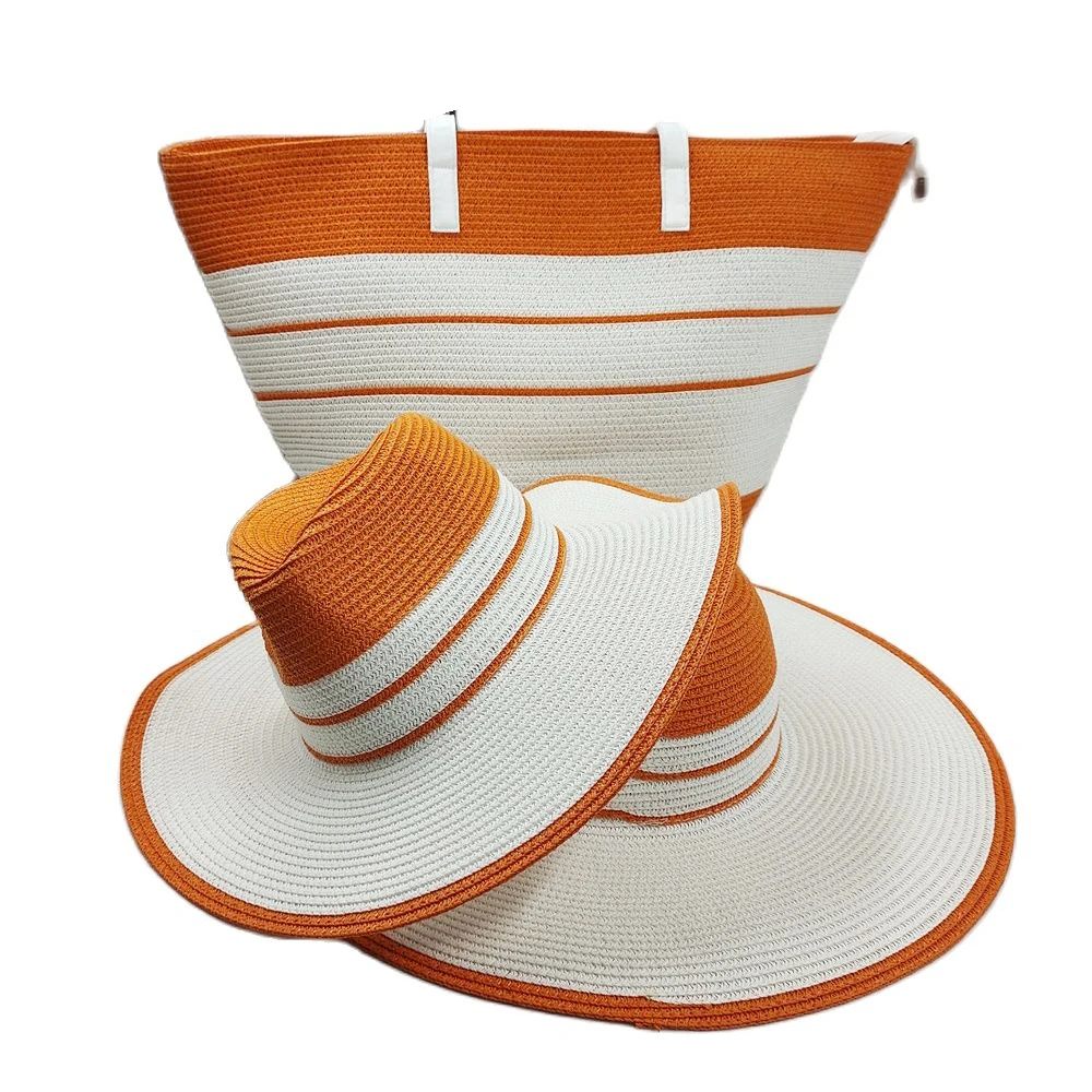 Colorblock Straw Hat and Straw Bag Beach Sunshade Ladies Hat Panama Jazz Hat Leisure Travel Top Hat Sun Hat Fashion Set