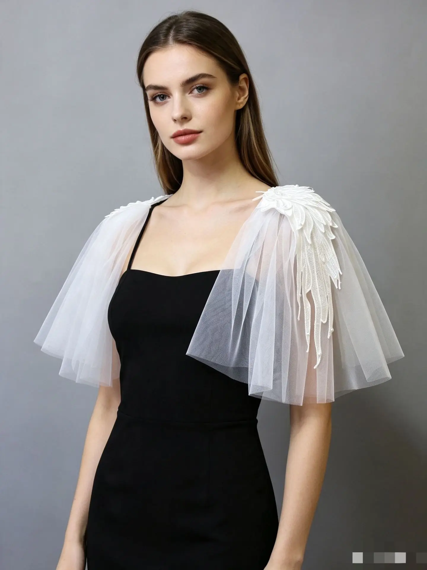 Beaded Tulle Puffy Wing Shoulder Epaulets, Stage Performance & Studio Photo Prop, Halloween Christmas Costume Decor