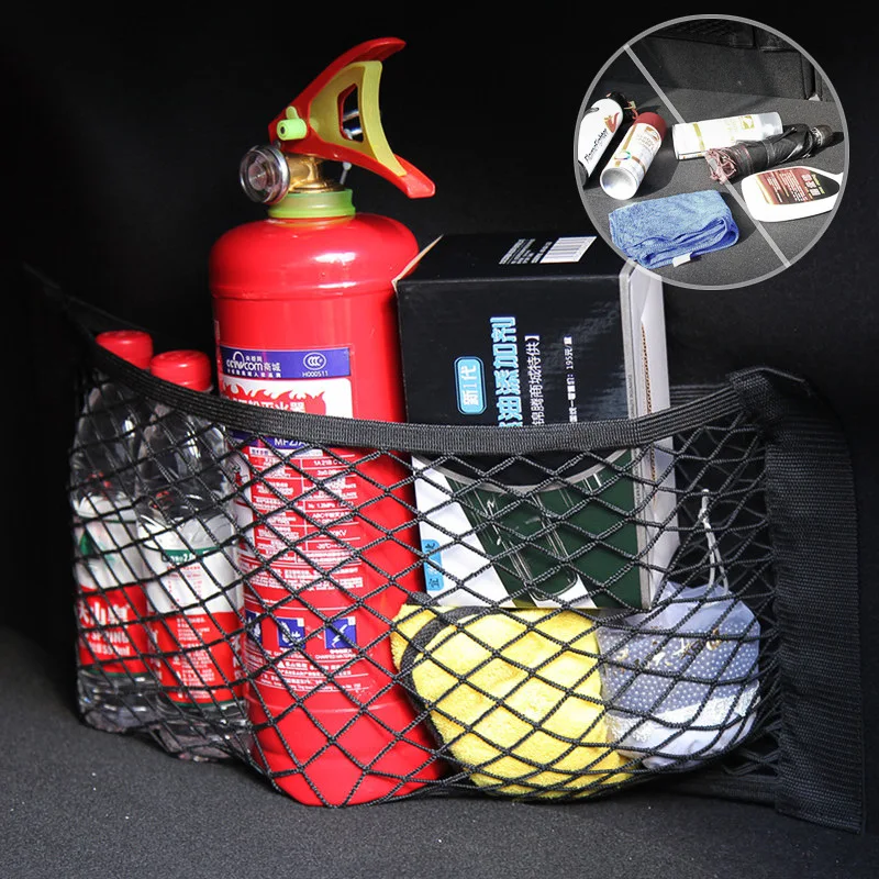 Car Seat Back Organizer Trunk Net Mesh Pocket Elastic String Net Magic Sticker Universal Portable Storage Bag Car Accessories