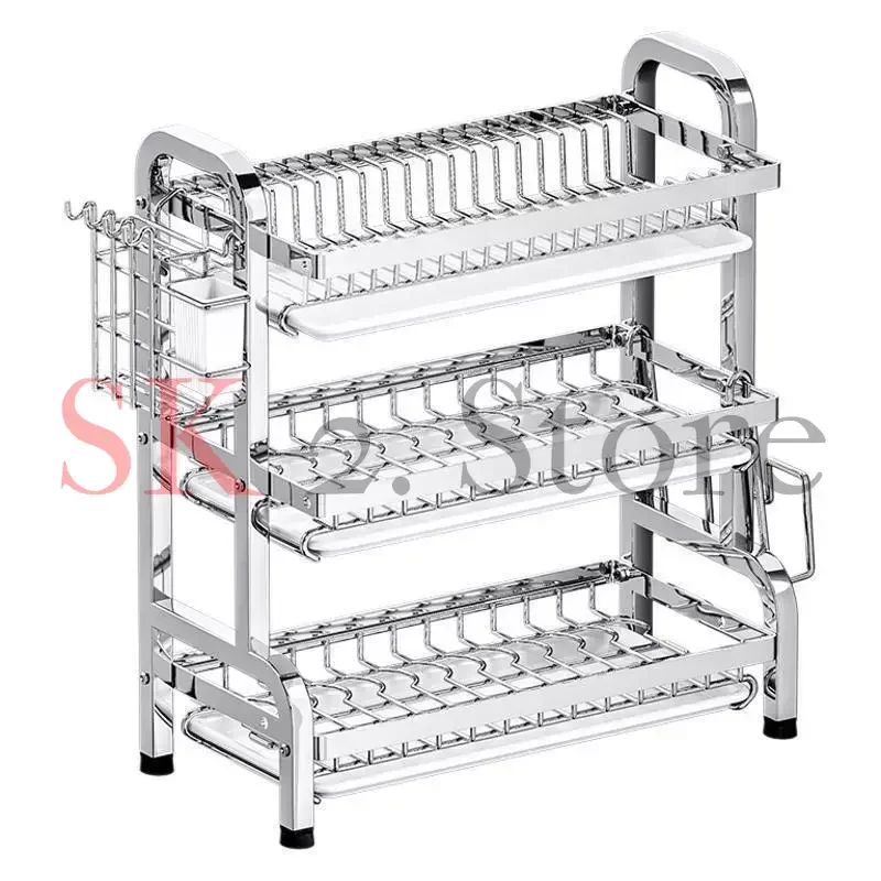 Stainless Steel Kitchen Dish Rack Countertop Multi-layer Household Shelf Multifunctional Chopsticks Barrel Cutting Board