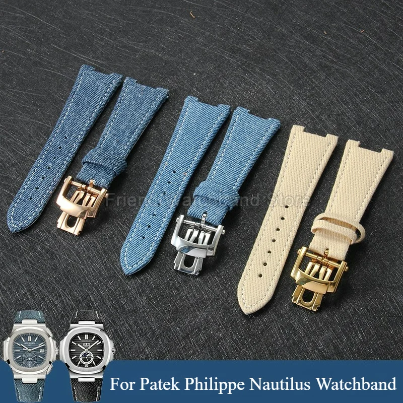 Denim Style Watch Strap 25x13mm for Patek Philippe Nautilus 5712/5711/5980 Durable Scratch Resistant Nylon Canvas Watchband