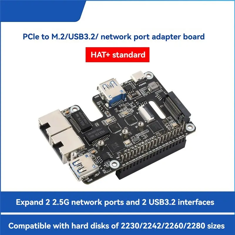 A53M-Double 2.5G ETH USB3.2 M. 2 Nvme SSD Expansion Board For Raspberry Pi 5 Pcie To M. 2 USB ETH HAT+ For RPI5 view 5