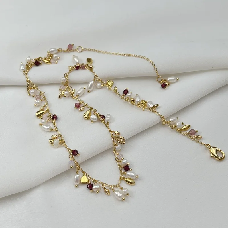 Spring Summer Fashion Light Luxury Natural Color Beads Pendant Pearl Tassels Metal Necklace Exquisite Temperament Clavicle Chain
