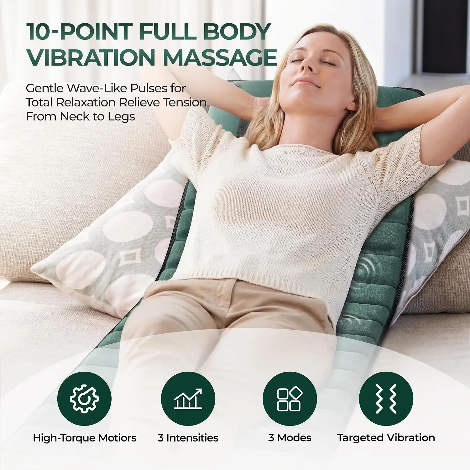 Full Body Massage Mat with Heat, Detachable Massager Pad for Deep Tissue Pain Relief, 10 Vibrating Motors for Relaxation at Home