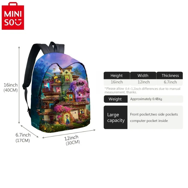 MINISO Disney Princess Sweet Print 3D Large Capacity Backpack Student Cute Cartoon with Pen Bag Multi functional Backpack