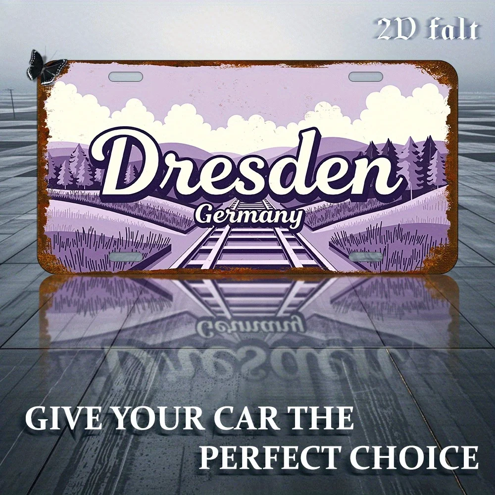 

2D Flat, Vintage German Railway Metal Wall Decor - 6x12 Inch (15x30cm) Retro Railway Landscape Sign in Lavender & Purple Tones -