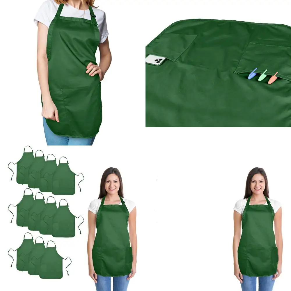 

Poly Cotton Kitchen Aprons, 12 Pack, 2 Bibs, Green