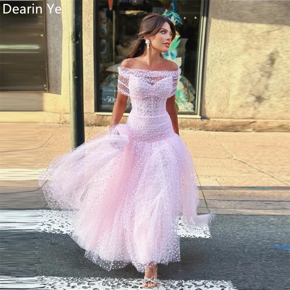 Customized Formal Dress Evening Dearin Off-the-shoulder A-line Ankle Length Skirts Layered Draped Tulle Bespoke Occasion Dresses