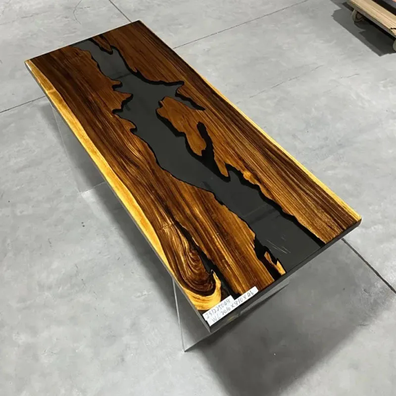 custom.Modern Epoxy Resin Solid Wood Large Board Dining Table with Log Wave Design Home Furniture