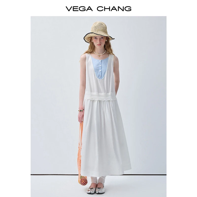 

Летнее женское платье Vega Chang с дизайном в форме сердца, имитация двух частей, с цветовыми блоками и стильной длинной юбкой