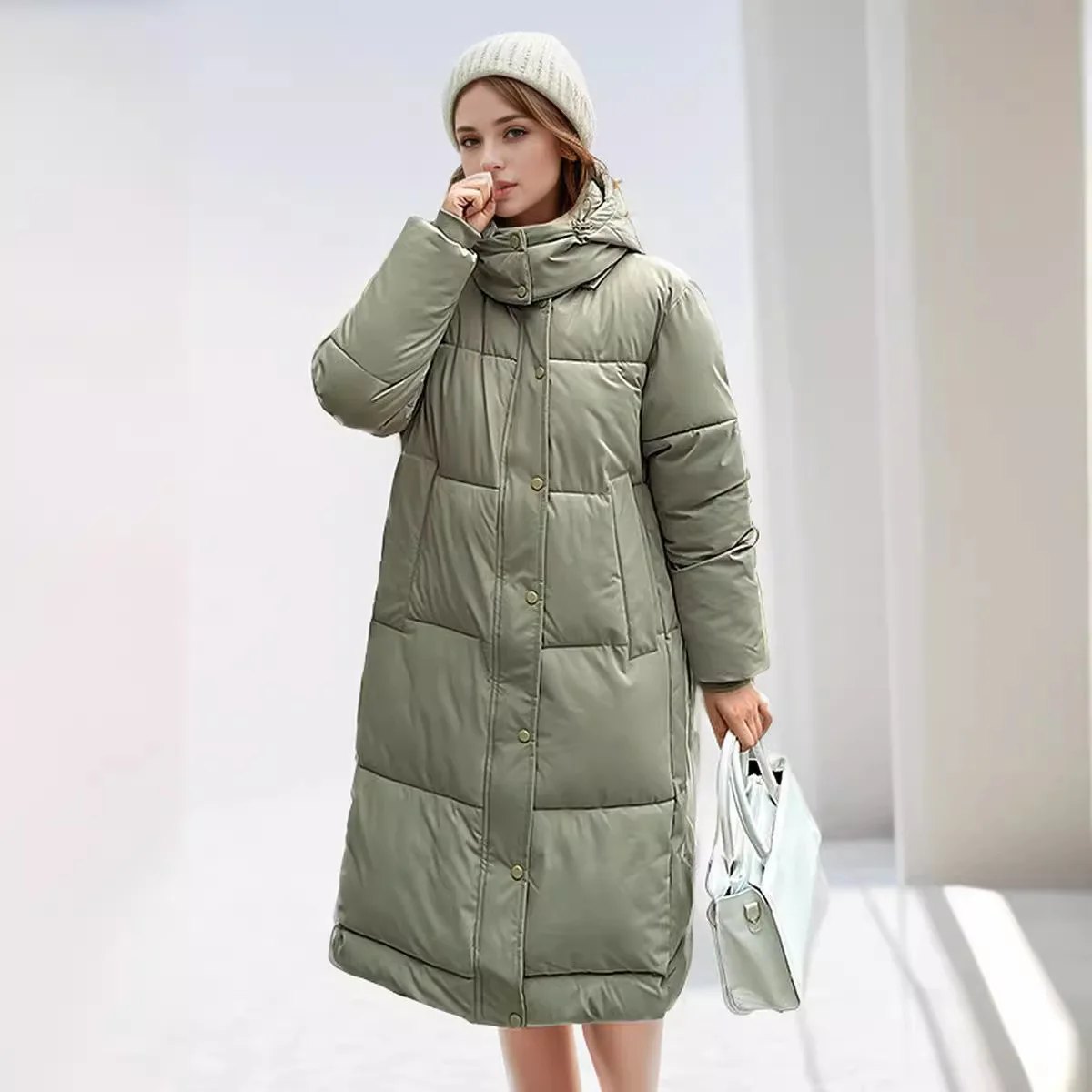 YJKDYK 2024 Winter Long Women\'s Jacket Female Casual Hooded Straight Cotton Jacket Women Pure Color Thicken Warm Jacket Parkas