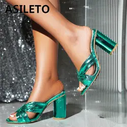 ASILETO Design Female Sandlas Open Toe Block High Heels 8.5cm Slip On Mules Plus Size 44 45 46 Casual Daily Women Shoes Summer