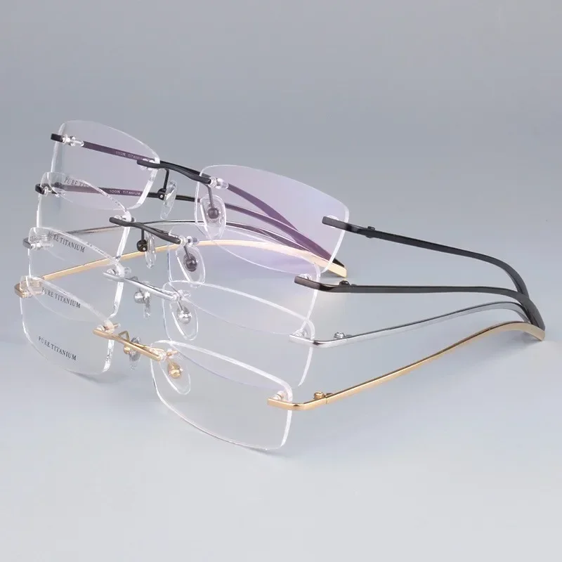 

Man Pure Titanium Glasses Rimless Eyeglasses for Optical Lenses Female Ultra Light Frameless Gafas for Male Personalize Glass