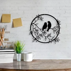 Metal Bird on Tree Branch Round Wall Art Signs Decor Hanging Black Silhouette Plate Living Room Bedroom Interior Decoration