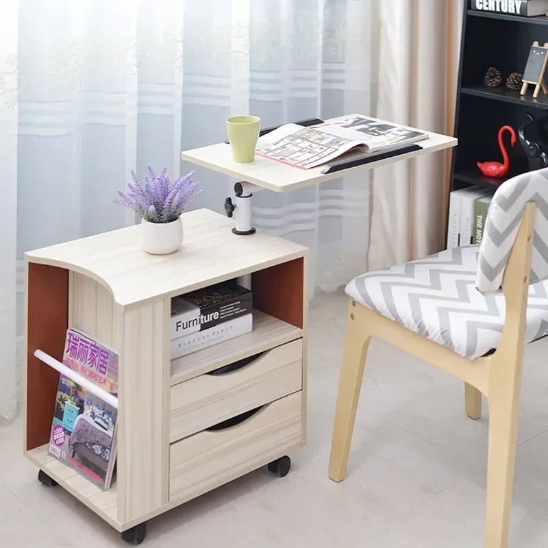 Movable Laptop Nightstand with 2 Drawer Bedside Liftable Desktop Notebook Laptop Storage Cabinet Multifunctional Desk Cabinet