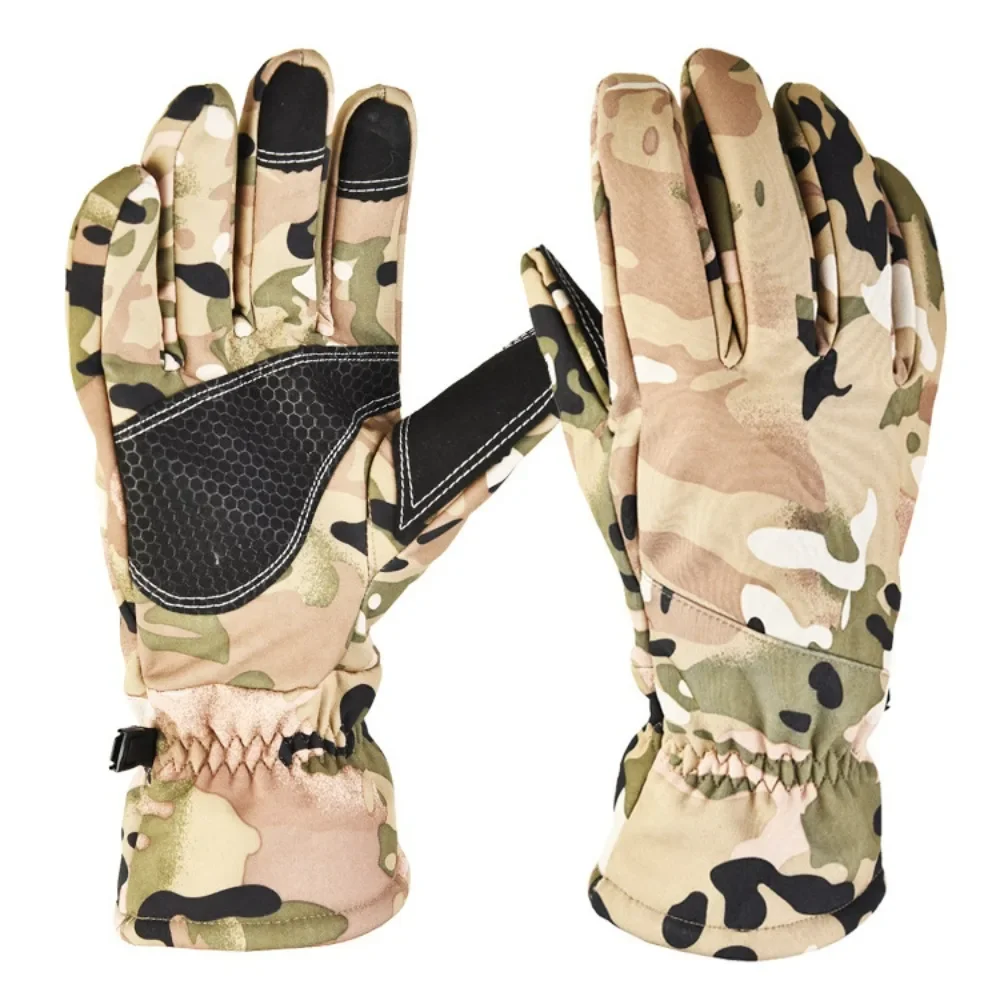 Camo Ski Mountaineering Gloves Men Women Windproof Waterproof Touchscreen Long Thick Fleece Lined Outdoor Warm Sport Gloves