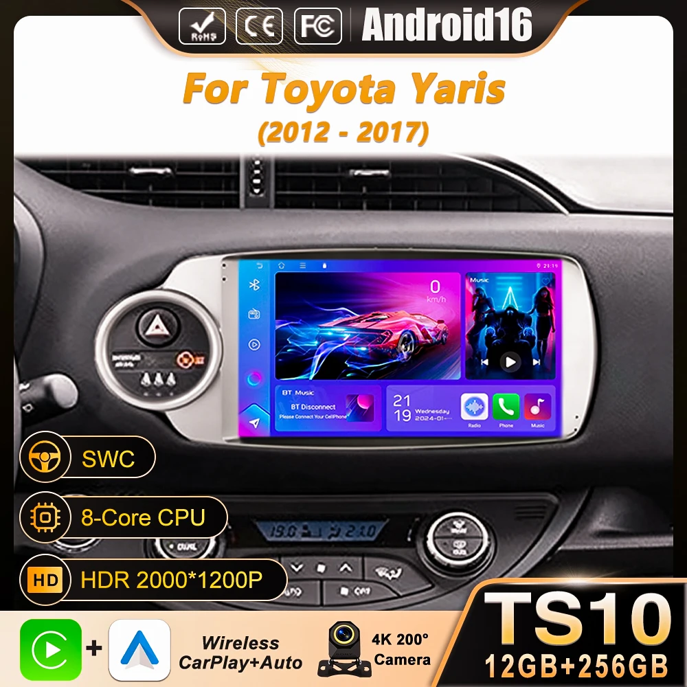 

Автомагнитола Android 16 Carplay для Toyota Yaris 2012-2017, навигация GPS, мультимедийный плеер, стерео, Wi-Fi, Bluetooth, авто