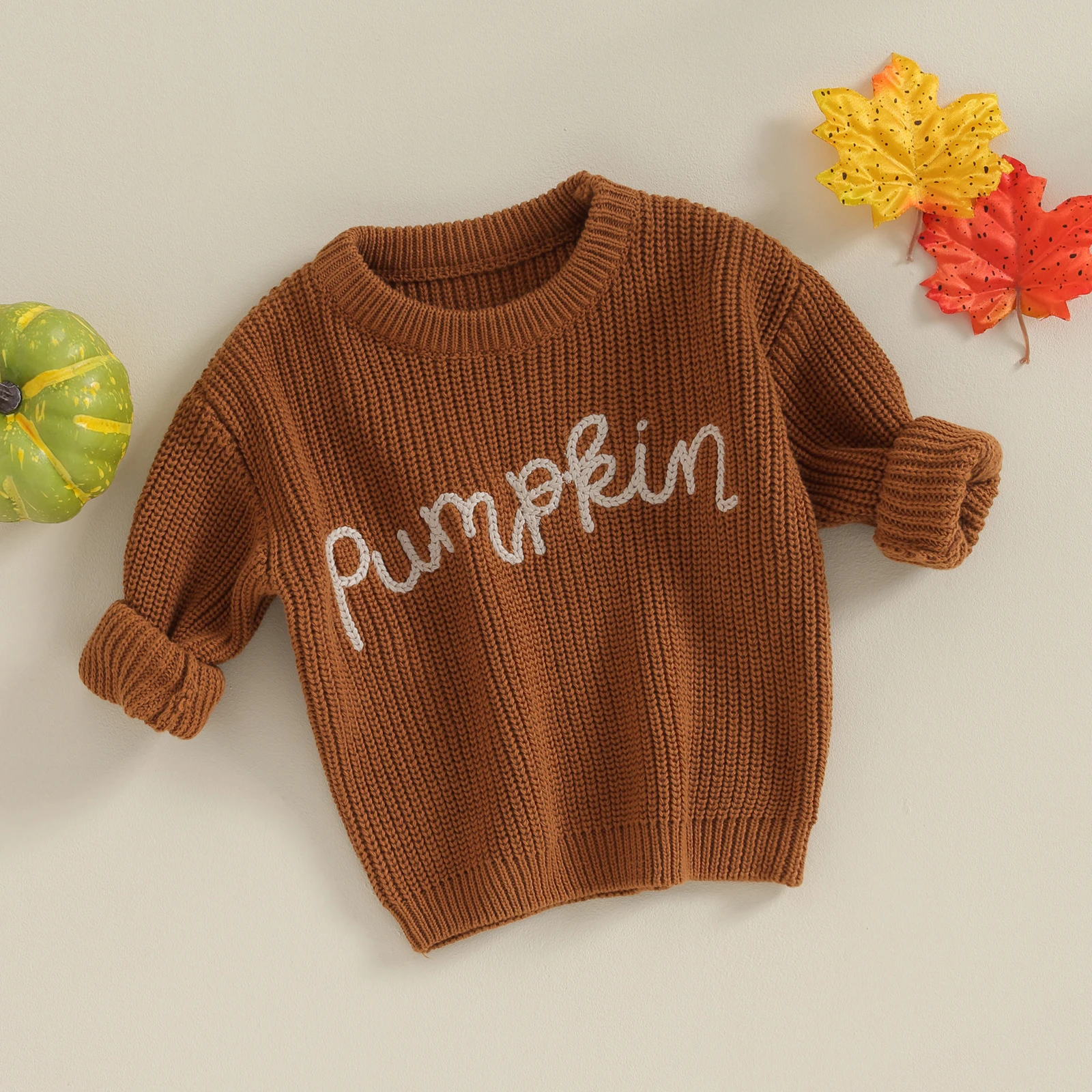 0-3 Years Toddler Girls Autumn Winter Knit Sweater Halloween Costume Long Sleeve Crewneck Letter Embroidery Pullover Knitwear