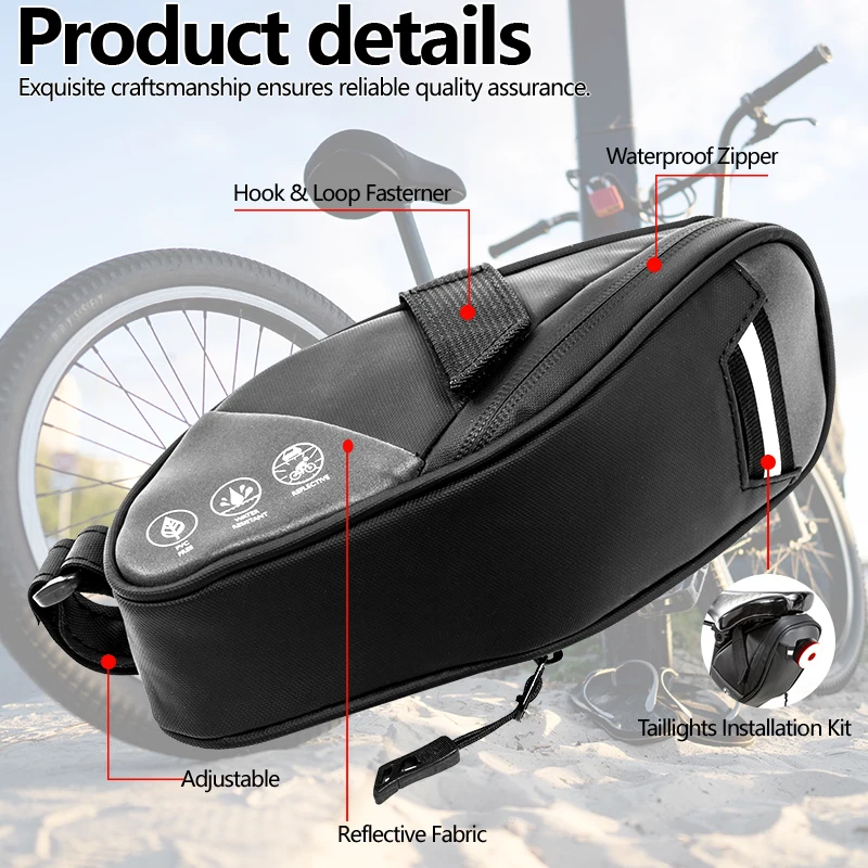 Bike Saddle Bag Waterproof Cycling Saddle Bag Bicycle Bag 1,5L Bike Saddle Bag Under Seat, Black