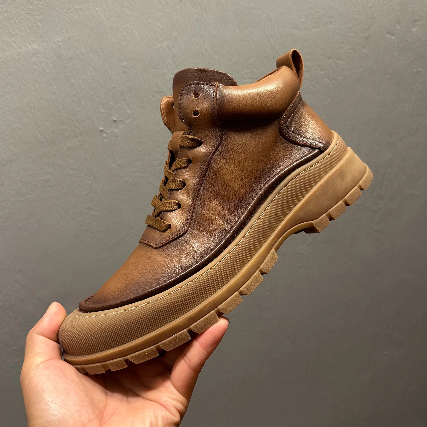 YETTIES Men's Fleece Lined Leather Boots, Combat Boots British Vintage Combat Ankle Boots, Genuine Cowhide Winter Casual Shoes