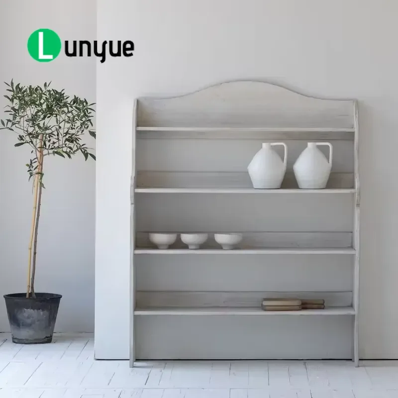 Classic Chic Antique White Recycled Pine Kitchen Display Cabinet Solid Wood Storage Cupboard for Living Room Home Furniture