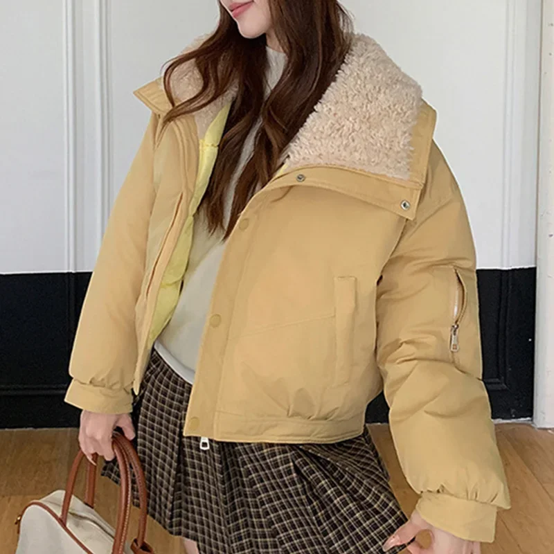 Parka en fausse laine et col d'agneau pour femme, veste courte avec fermeture éclair, épaisse et chaude, de haute qualité, à la mode, hiver