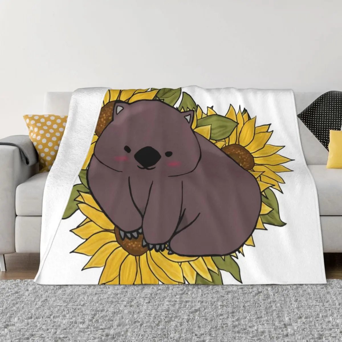 Sunflower Wombat Throw Blanket Camping Stuffed Blankets Furry Blanket