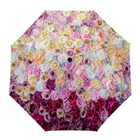 Colorful Rose Flower Automatic Umbrella Men Women Rain Windproof Outdoor Travel Sun Three Folding Umbrellas 8 Ribs Gift Parasol