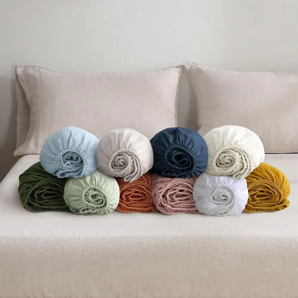 Lenzuolo con angoli king size 100% lino, 78x80, 16 tasche profonde, traspirante, lavato con pietra, elastico a tutto tondo (lino naturale, 1 lenzuolo O