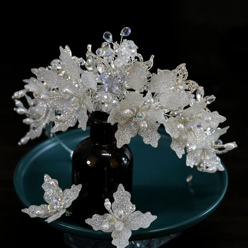 คริสตัลมงกุฎ Tiaras สําหรับงานแต่งงานเครื่องประดับผม Headdress เจ้าหญิงมงกุฎเจ้าสาวพร้อมชุดต่างหูวันเกิด Party Prom Headpiece