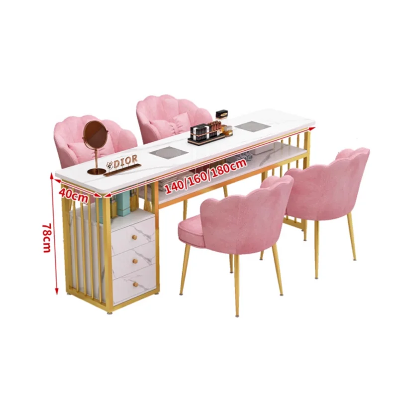 북유럽 럭셔리 네일 테이블 살롱 가구 모던 네일샵 테이블 및 의자 세트 싱글 더블 전문가용 매니큐어 테이블