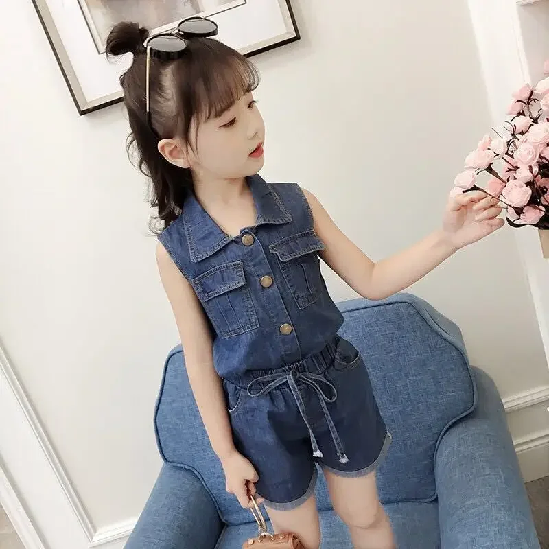 Baby Girls Clothing Sets 2024 Summer Shirt + Shorts Pants Kid Clothes Teenager 5 6 7 8 9 10 11 12 Years Children Denim Tracksuit