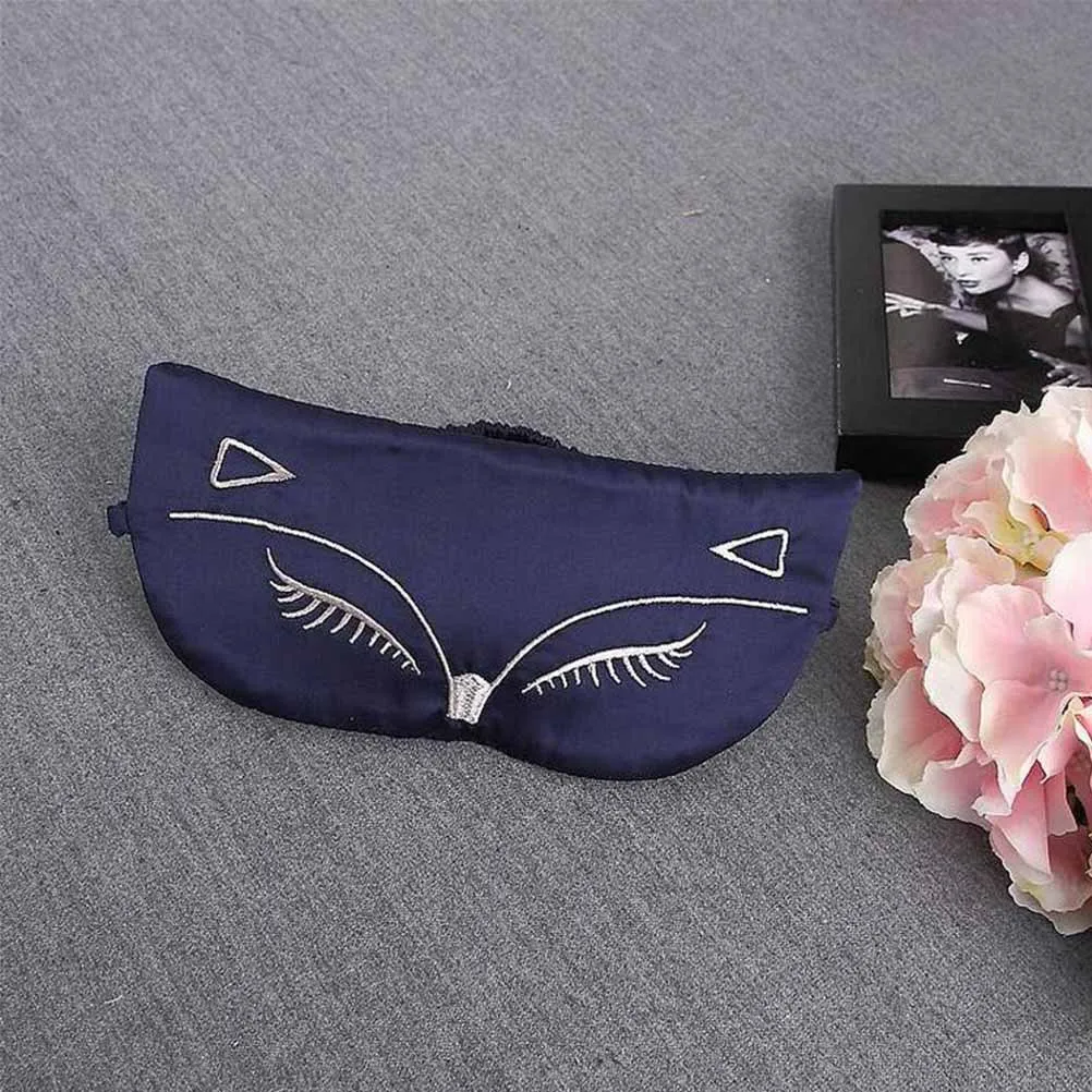 

1Pcs Embroidered Silk Sleep Eye Mask Dark Blue Adjustable Breathable Soft Sun Shade Eye Patch for Travel Home Hotel Kids Women