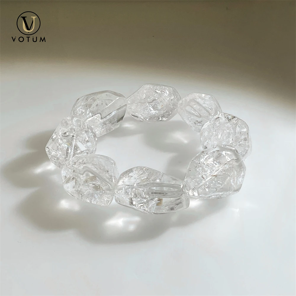 Votum Natural Large Size Azeztulite Quartz Beaded Bracelet for Unisex White Crystal Spiritual Meditaion Reiki Stone Gift Jewelry