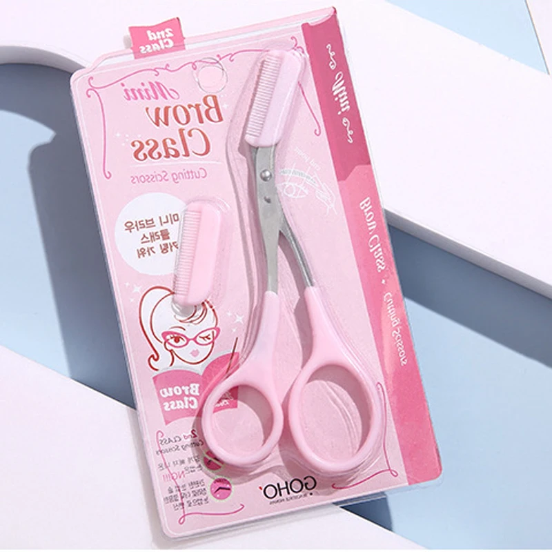 Stainless Steel Eyebrow Trimmer Scissors Professional Makeup Tool Beauty Scissors With Comb Facial Hair Removal Grooming Shaping