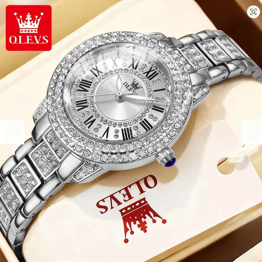 

OLEVS Fashion Elegant Women's Watches Full Zircon Strap Top Brand Original Quartz Wristwatch for Lady Waterproof Luminous 9943