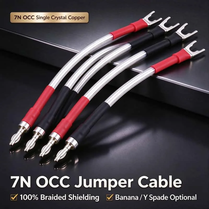 4PCS Speaker Jumper Cable Bi-Wire Bridge Silver Plated OCC Y Spade Banana Plug Audio Wire 10 15 20 25cm for Amplifier