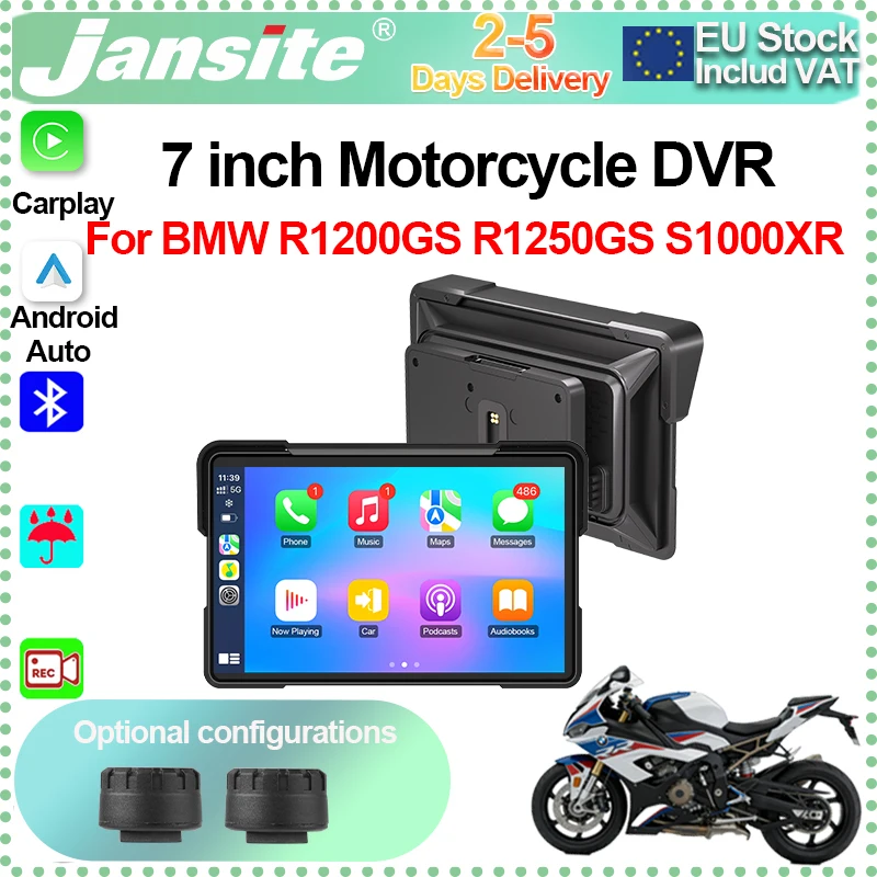 Jansite – autoradio 7 pouces pour moto, pour BMW R1200GS/ R1250GS/ R1300GS /S1000XR, Navigation GPS, CarPlay, Android, miroir automatique, stéréo Airplay