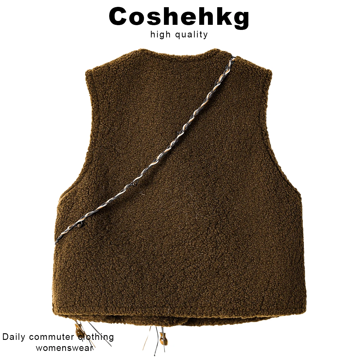 Coshehkg Retro Style Lamb Fur Suede Vest Women's Sleeveless Jacket Winter New Fashion Layering Vest Tank Top round Neck Singl...