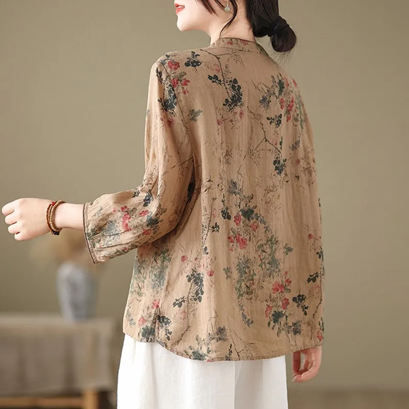 Women Long Sleeve Casual Blouses Shirts New Arrival 2024 Spring Chinese Style Vintage Floral Embroidery Loose Female Tops B3593