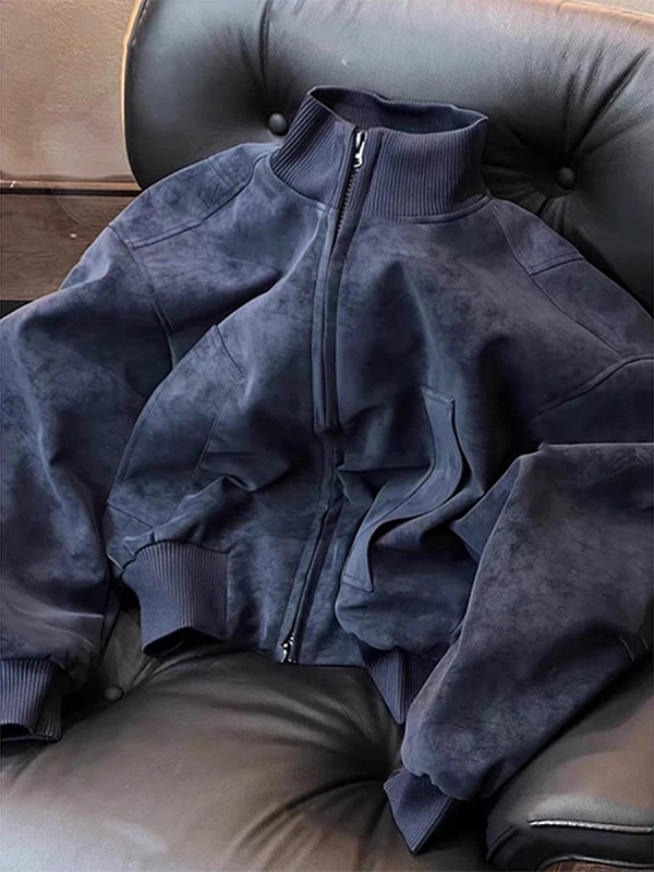 

Матовая кожаная куртка с эффектом тай-дай для женщин, весна-осень, в американском стиле, с воротником-стойкой, в бейсбольном стиле