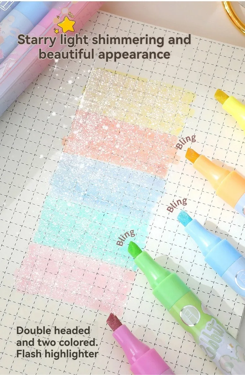 10 Farben ästhetische Stern Glitter Text marker glänzende Sammelalbum Gekritzel Stifte Notebook Highlight Marker Stift Kawaii Kinder Briefpapier – Detail 4