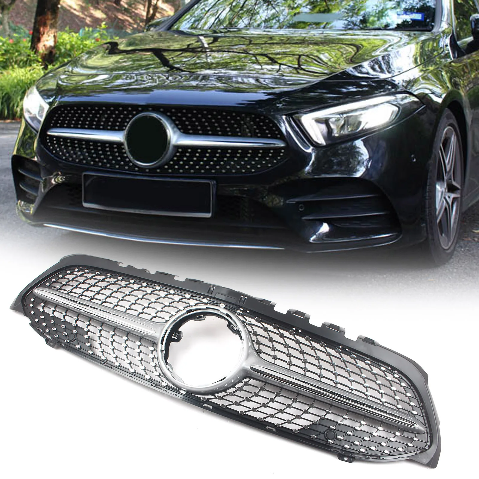 Front Bumper Grille Grill Mask Grid Body Kit Tuning Accessorie For Mercedes Benz W177 A Class 2019-2022 without camera hole